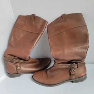 Aldo Armenia High Knee Women Leather Boots Size Eur 40 Us 9 Brown Zip Up
